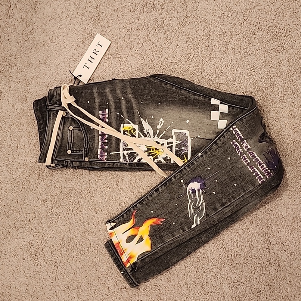 THRT DENIM - pre-owned distressed jeans, size 30. "Seek No Approval"